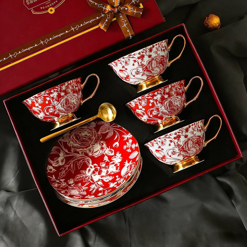 Elegant Bone China Coffee Cup Set with Saucers - Modern Minimalist Design for Home, Office & Café