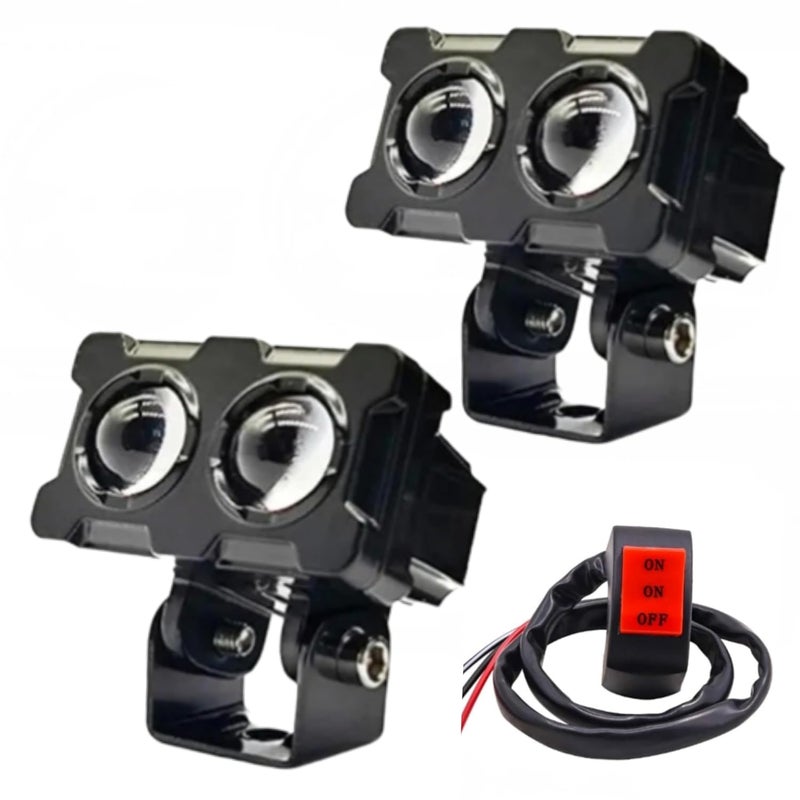 Schsteindar Dual LED Motorcycle Spotlight, Waterproof Aluminium Housing, 4 Light Modes, Handlebar Control, 30W, Black, 2-Pack - Image 1
