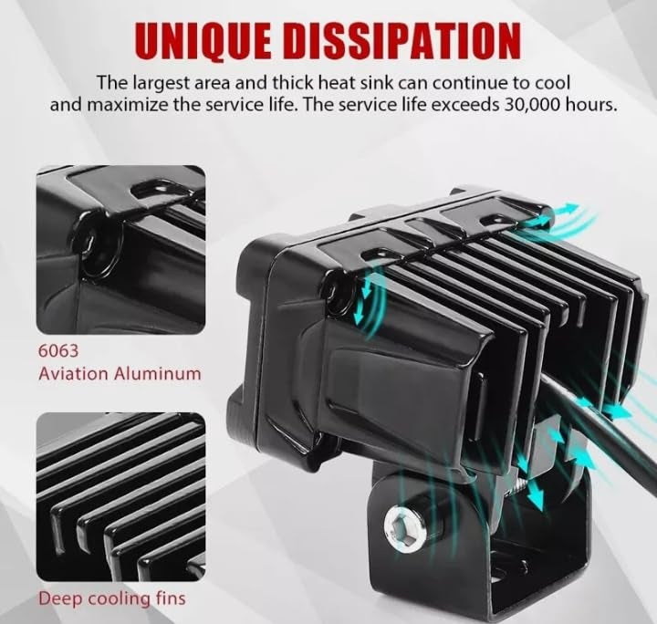 Schsteindar Dual LED Motorcycle Spotlight, Waterproof Aluminium Housing, 4 Light Modes, Handlebar Control, 30W, Black, 2-Pack - Image 4
