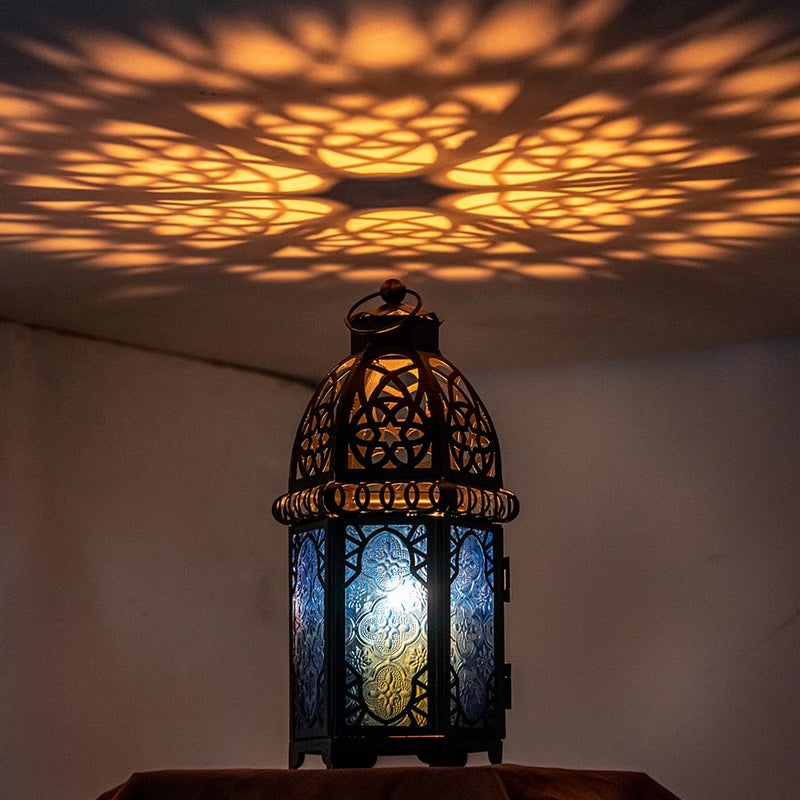 NEEDOMO Hanging Moroccan Lantern, 12.8'' Vintage Candle Holder, Metal Lanterns Decorative Indoor Outdoor, Table, Patio, Porch, Shelf, Gothic Home Decor (Blue, Large Size) - Image 3