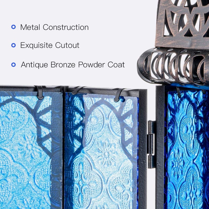 NEEDOMO Hanging Moroccan Lantern, 12.8'' Vintage Candle Holder, Metal Lanterns Decorative Indoor Outdoor, Table, Patio, Porch, Shelf, Gothic Home Decor (Blue, Large Size) - Image 4