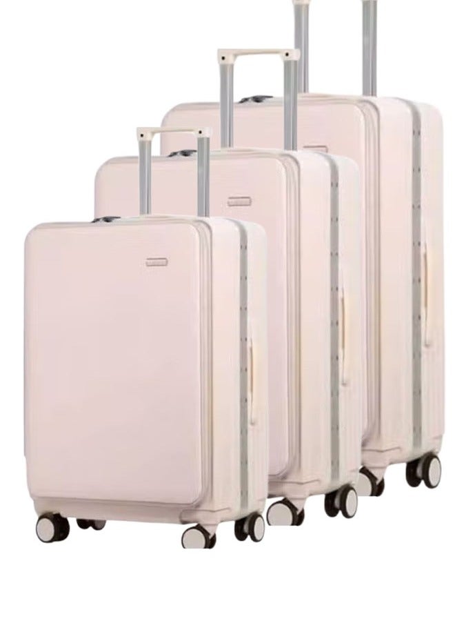 إن كي أكس حقيبة سفر متينة بعجلات صلبة مع 4 عجلات دوارة، مجموعة وردية، 3 ألوان بيضاء، مقاس 20*24*28 بوصة - Image 1