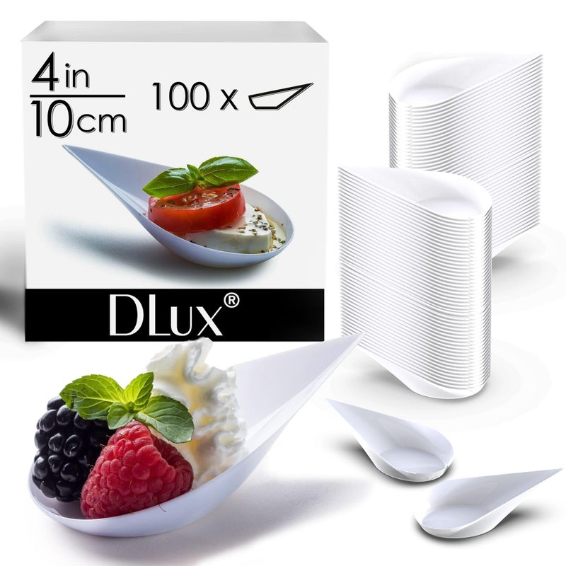 DLux 100 4-in Tear Drop Mini Appetizer Plates, Reusable White Plastic Spoons - Desserts and Appetizers Dishes Serving Plate - Asian Spoon Set, Small Catering Dessert Tasting Cups - with Recipe Ebook - Image 2