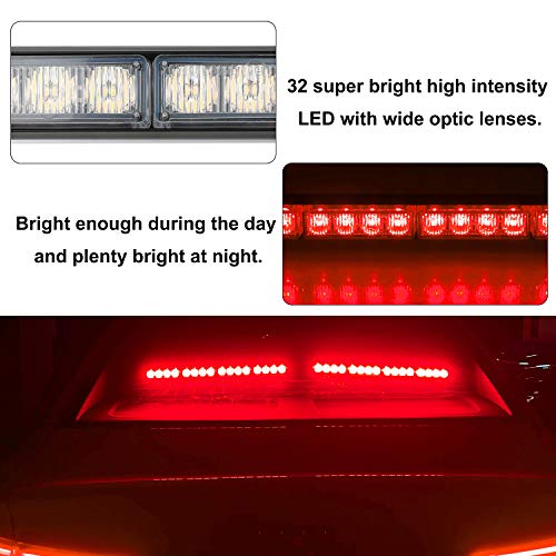 ASPL 2x16.8 inch Emergency Flashing LED Traffic Advisor Strobe Light Bar 32LED 26 Flash Patterns Interior Safety Warning Lights (Red) - Image 3