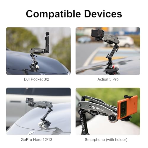Movmax Aluminum Alloy Motorcycle Camera Clamp Mount for DJI Osmo Pocket 4/3/insta360 X5/4 /Gopro Hero13/12, Motorcycle Bike Handlebar Stabilizer, Super Clamp with 360° Ball Head, Heavy-Duty Mount Accessories - Image 2