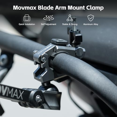 Movmax Aluminum Alloy Motorcycle Camera Clamp Mount for DJI Osmo Pocket 4/3/insta360 X5/4 /Gopro Hero13/12, Motorcycle Bike Handlebar Stabilizer, Super Clamp with 360° Ball Head, Heavy-Duty Mount Accessories - Image 4