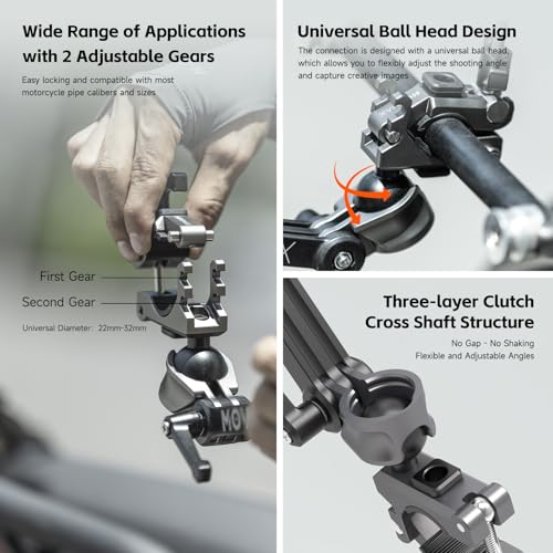 Movmax Aluminum Alloy Motorcycle Camera Clamp Mount for DJI Osmo Pocket 4/3/insta360 X5/4 /Gopro Hero13/12, Motorcycle Bike Handlebar Stabilizer, Super Clamp with 360° Ball Head, Heavy-Duty Mount Accessories - Image 5