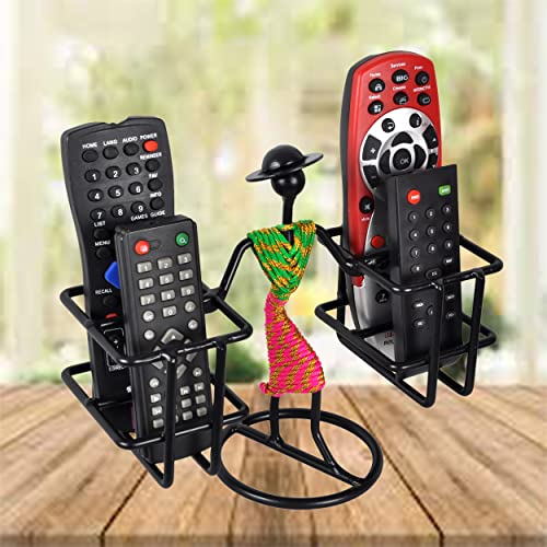 D&V ENGINEERING - Creative in innovation D&V Engineering Metal Stylish Lady Design Tabletop Remote Holder/Stand/Organiser | Living Room Showpiece for TV, AC, DVD, DTH Remotes | Holds 4 Remotes (Green & Pink) - Image 1