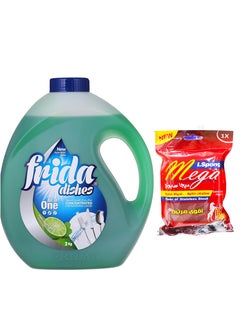 Frida Frida Dishwasing Liquid Green Lemon & Mint 2kg + Sponge Multi color  - Image 2