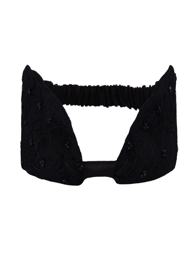MASQ by Q-One Hair Accessories, Beaded-Bow Embroidered, Handmade, Hair Band/HeadBand for Kids-Girls with Elastic (Small, Black, Pack of 1) - Image 1