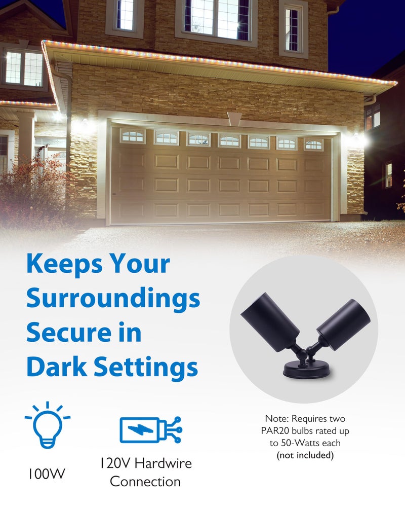 NICOR Lighting 100W Black Double Cylinder Adjustable Security Flood Light (11521) - Image 3