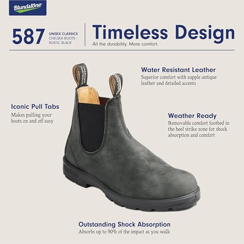 Blundstone 587 Unisex Classic Series Chelsea Boot for Men and Women with Shock Absorption and Premium Water Resistant Leather, Rustic Black, 12 US Men / 14 US Women / 11 AU - Image 3