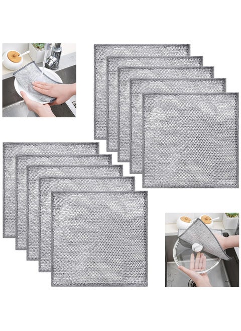 10Pcs Multifunctional Non-Scratch Wire Dishcloth, Multipurpose Wire Dishwashing Rags for Wet and Dry Kitchen Cloths for Cleaning Counters(Two-Sided Bilayer)