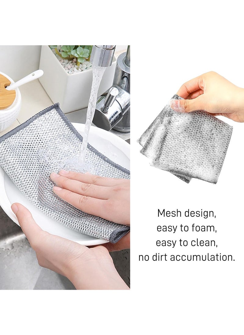 10Pcs Multifunctional Non-Scratch Wire Dishcloth, Multipurpose Wire Dishwashing Rags for Wet and Dry Kitchen Cloths for Cleaning Counters(Two-Sided Bilayer)