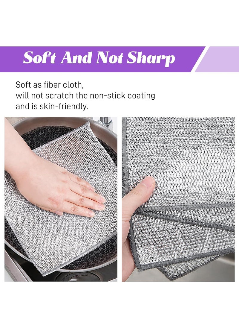 10Pcs Multifunctional Non-Scratch Wire Dishcloth, Multipurpose Wire Dishwashing Rags for Wet and Dry Kitchen Cloths for Cleaning Counters(Two-Sided Bilayer)