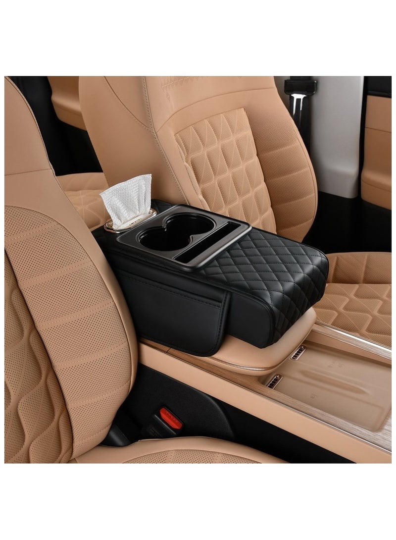 Soofam Multipurpose Car Center Console Heighten Cover, Leather Car Armrest Booster Pads, Leather Car Armrest Cover Protector, Armrest Box, Suitable for Most Vehicles, SUVs, Trucks, Cars (Black) - Image 1