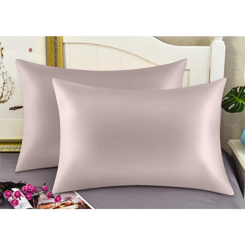 Jocoku Jocoku 100% Mulberry Silk Pillowcases Set of 2 for Hair and Skin and Super Soft and Breathable Queen Size Nature Silk Pillowcases (Queen  Apricot Gray)  - Image 4