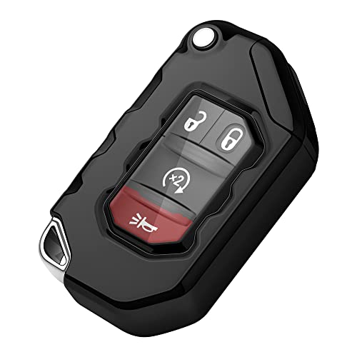 Tukellen for Jeep Key Fob Cover Premium Soft Full Protection Key Shell Key Case Compatible with 2020-2025 Gladiator JT Sahara JLU 2018-2025 Wrangler JL JLU Rubicon-Deep Black - Image 1