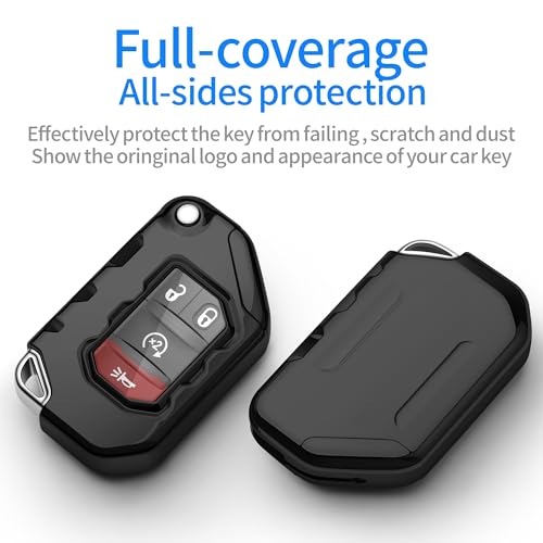Tukellen for Jeep Key Fob Cover Premium Soft Full Protection Key Shell Key Case Compatible with 2020-2025 Gladiator JT Sahara JLU 2018-2025 Wrangler JL JLU Rubicon-Deep Black - Image 3