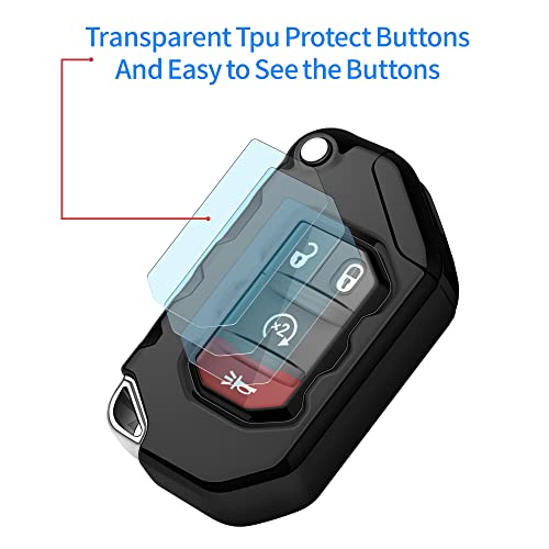 Tukellen for Jeep Key Fob Cover Premium Soft Full Protection Key Shell Key Case Compatible with 2020-2025 Gladiator JT Sahara JLU 2018-2025 Wrangler JL JLU Rubicon-Deep Black - Image 4