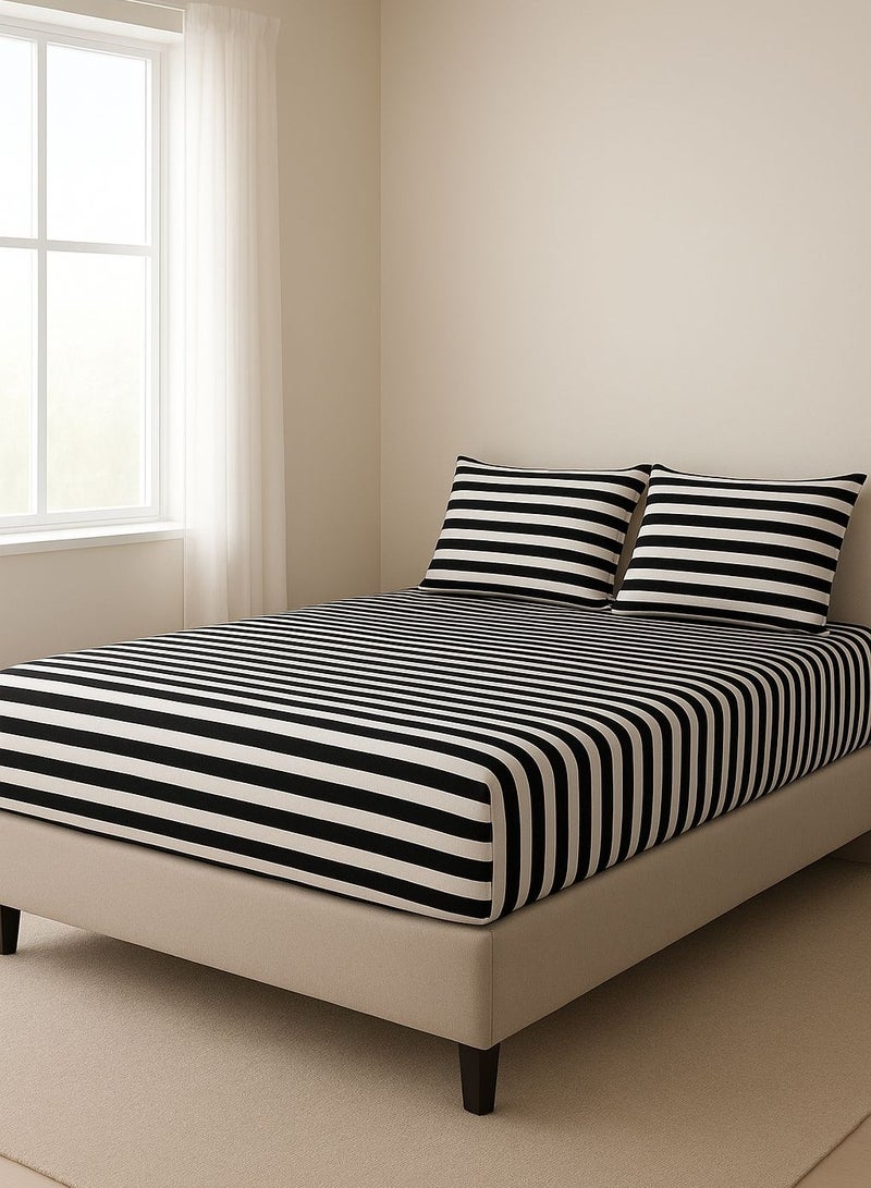 طقم سرير (ملاية سرير بأستيك لسرير مقاس 200 سم وغطاء وسادتين صغيرتين بتصميم لينز) - Image 1