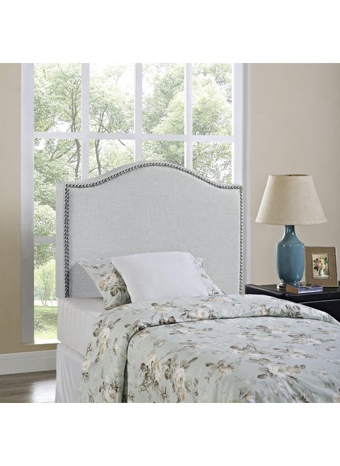 Modway Curl Linen Fabric Upholstered Twin Headboard with Nailhead Trim and Curved Shape Sky Gray