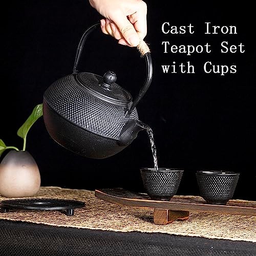 YJX Cast Iron Tea Pot Set Japanese Tetsubin 406oz Tea Kettle for Stovetop Black Teapot with Stainless Steel Infuser for Loose Leaf Tea 1200ml Small Asian Tea Set with Teacups - Image 3