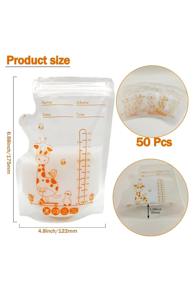Flushrenic 50 Pcs Breast Milk Storage Bag, Breast Milk Storage, 250ml Disposable Milk Storage Bags, Breast Milk Bags, Milk Storage Bags Breastfeeding, for Breastfeeding, No-Leak Milk Freezer Storage Pouches - Image 2
