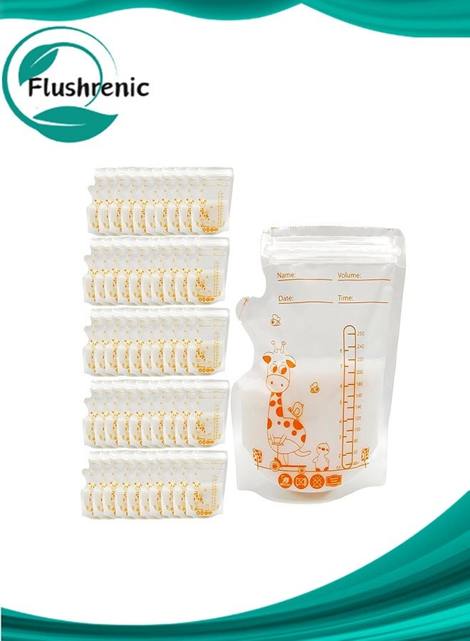 Flushrenic 50 Pcs Breast Milk Storage Bag, Breast Milk Storage, 250ml Disposable Milk Storage Bags, Breast Milk Bags, Milk Storage Bags Breastfeeding, for Breastfeeding, No-Leak Milk Freezer Storage P