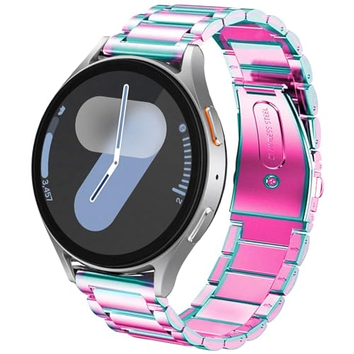 DEALELE Bands Compatible with Samsung Galaxy Watch 7 FE 66 Classic 55 Pro 44 ClassicGalaxy 3 41mm 20mm Stainless Steel Metal Replacement Strap for Women Men Rainbow - Image 1
