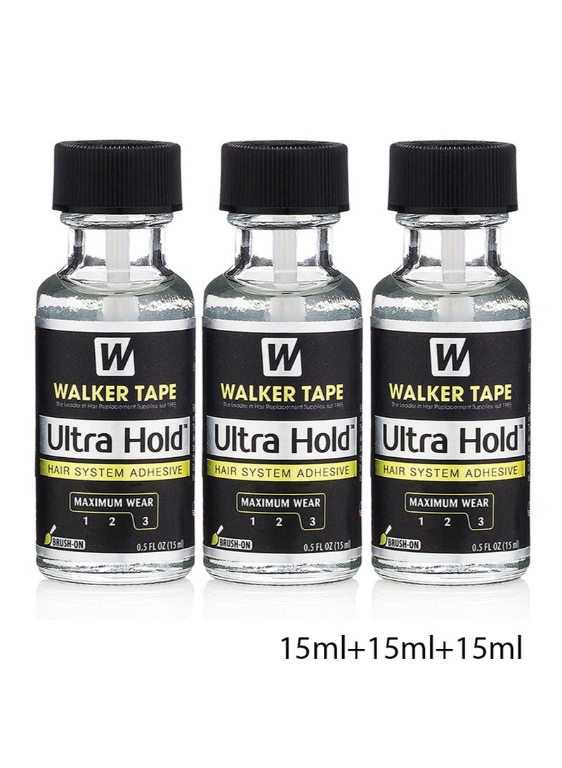 والكر تايب 3 قطع من لاصق استبدال الشعر الرقيق من السيليكون - تثبيت طويل الأمد للشعر المستعار المصنوع من البوليستر والدانتيل - 3-4 أسابيع، شعر مستعار، أنظمة شعر مستعار - لاصق غير مرئي ومقاوم للماء (15 مل + 15 مل + 15 مل) - Image 1