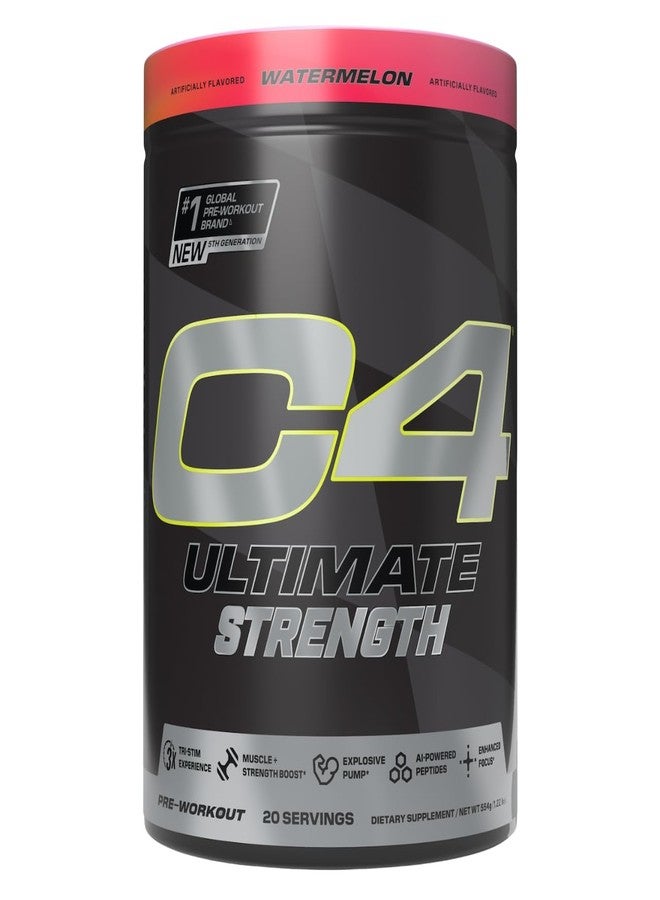 C4 Cellucor C4 Ultimate Strength Pre Workout Powder - Tri-Stim Experience 300mg Caffeine+TeaCrine+Dynamine - Creatine & Beta-Alanine - Energy Supplement for Men & Women - Watermelon, 20 Servings - Image 1