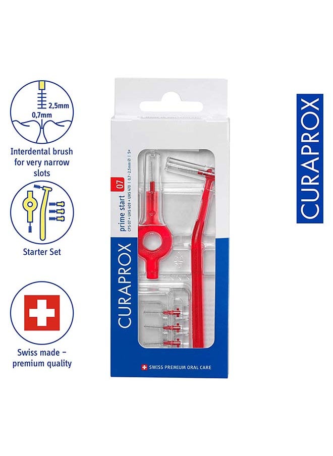 CURAPROX Curaprox CPS 07 Prime Start Interdental Brush Kit، أحمر - 5 × 0.7 مم - 2.5 مم فرش بين الأسنان + 2 حامل فرشاة أسنان بين الأسنان  - Image 2