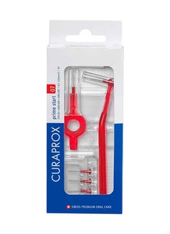 CURAPROX Curaprox CPS 07 Prime Start Interdental Brush Kit، أحمر - 5 × 0.7 مم - 2.5 مم فرش بين الأسنان + 2 حامل فرشاة أسنان بين الأسنان  - Image 1