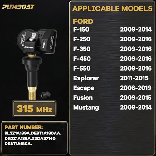 PUMBOAT TPMS Ford 315Mhz Pre-Programmed,Compatible with F-150(09-14)|F-250(09-16)|F-350(09-16)|Escape(09-19)|Fusion(09-15)|Explorer(11-15)|Mustang(10-14)/OE#DE8T1A180AA(Set of 4) Tire Pressure Sensor - Image 2