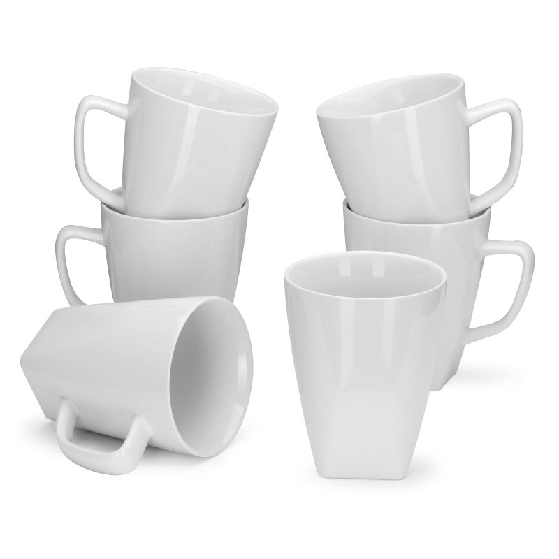 Miicol Porcelain Coffee Mugs Set of 6 Large Coffee Cups 14 oz White Tea Cups Ceramic Mugs for Latte Cappuccino Milk Cocoa Square Bottom Microwave  Dishwasher Safe