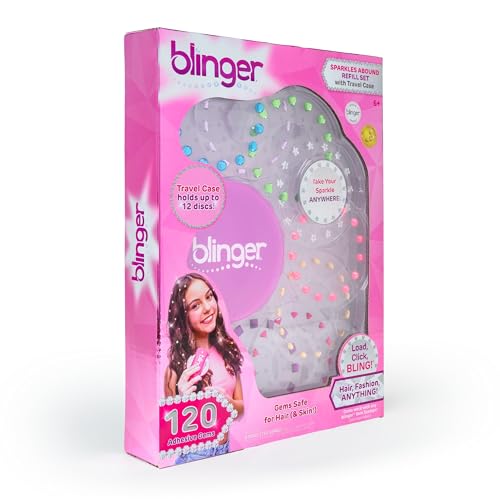 blinger Sparkles Abound 120 Colorful HairSafe Gems with Travel Case Refill Pack for Hair Gem Stamper - Image 5