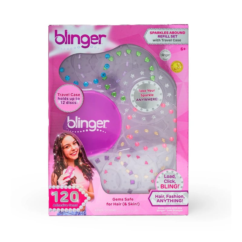blinger Sparkles Abound 120 Colorful HairSafe Gems with Travel Case Refill Pack for Hair Gem Stamper - Image 3