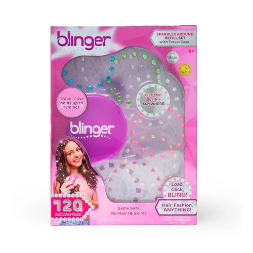 blinger Sparkles Abound 120 Colorful HairSafe Gems with Travel Case Refill Pack for Hair Gem Stamper - Image 1