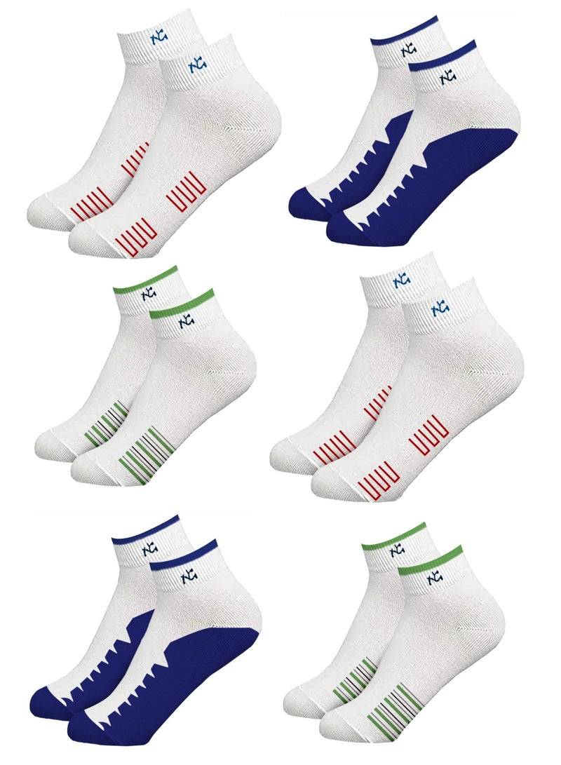 HAPPY TOES 6 Pairs Ankle Socks Soft Cotton Terry Cushioned Moisture-Wicking Antibacterial Athletic Sports Running Free Size - Image 1