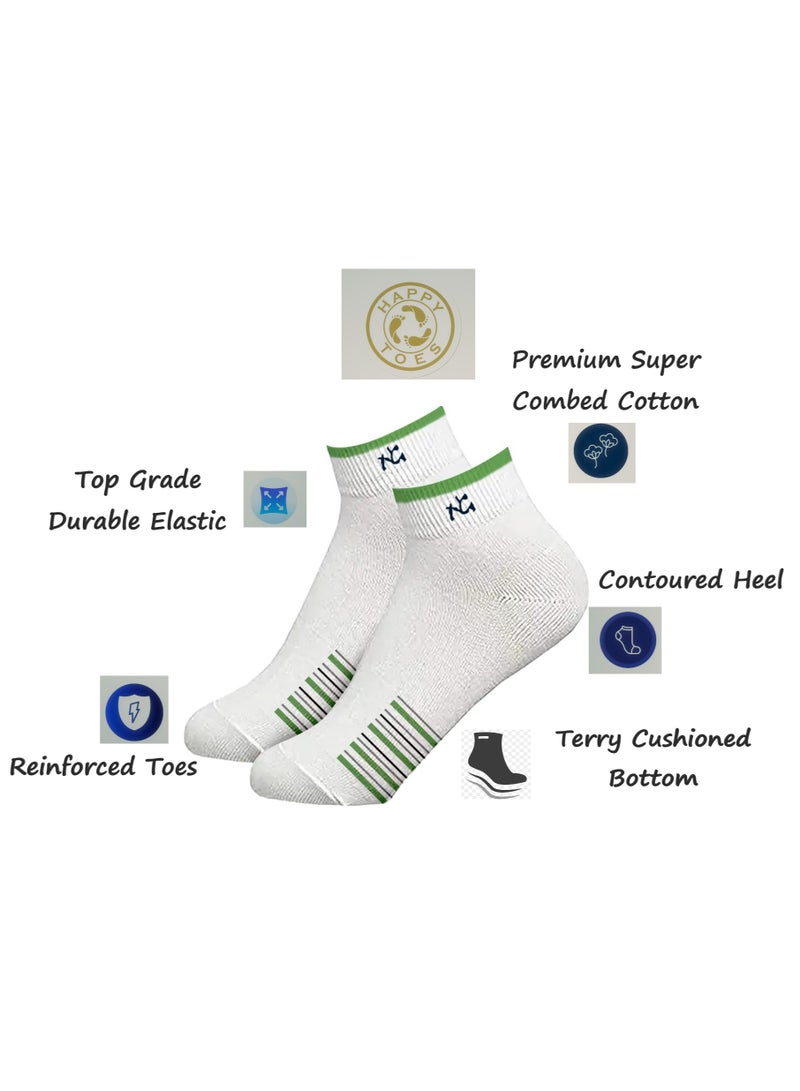HAPPY TOES 6 Pairs Ankle Socks Soft Cotton Terry Cushioned Moisture-Wicking Antibacterial Athletic Sports Running Free Size - Image 2