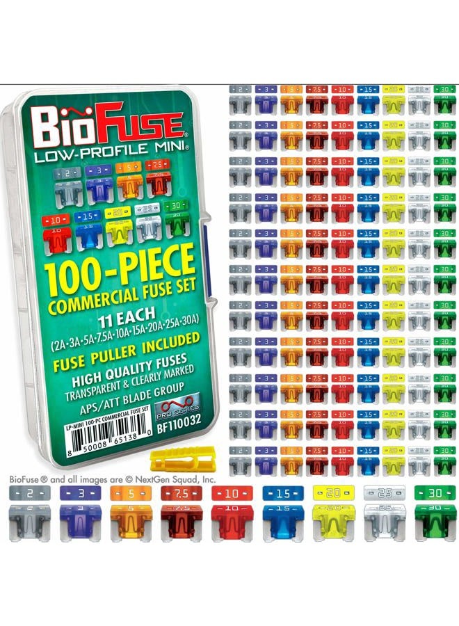BioFuse Low Profile Mini ATT 100 Piece Automotive Commercial Car Fuse Assortment (99 LP-Mini Blade Fuses + Fuse Puller) 2A 3A 5A 7.5A 10A 15A 20A 25A 30A - Image 1
