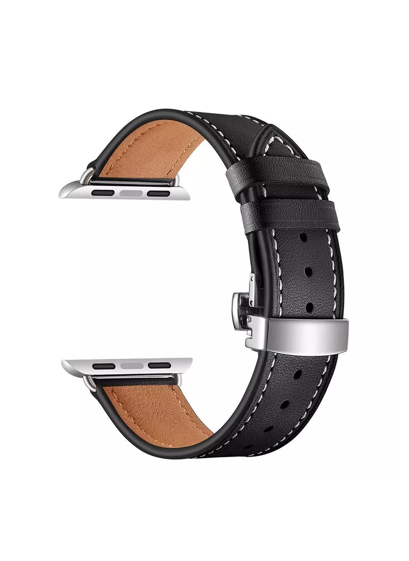 HEXABEX Apple Watch Leather band, Apple Watch Leather Strap for Apple Watch All Series Compatible with 42mm(Series 10)/41mm/40mm/38mm Black  - Image 1