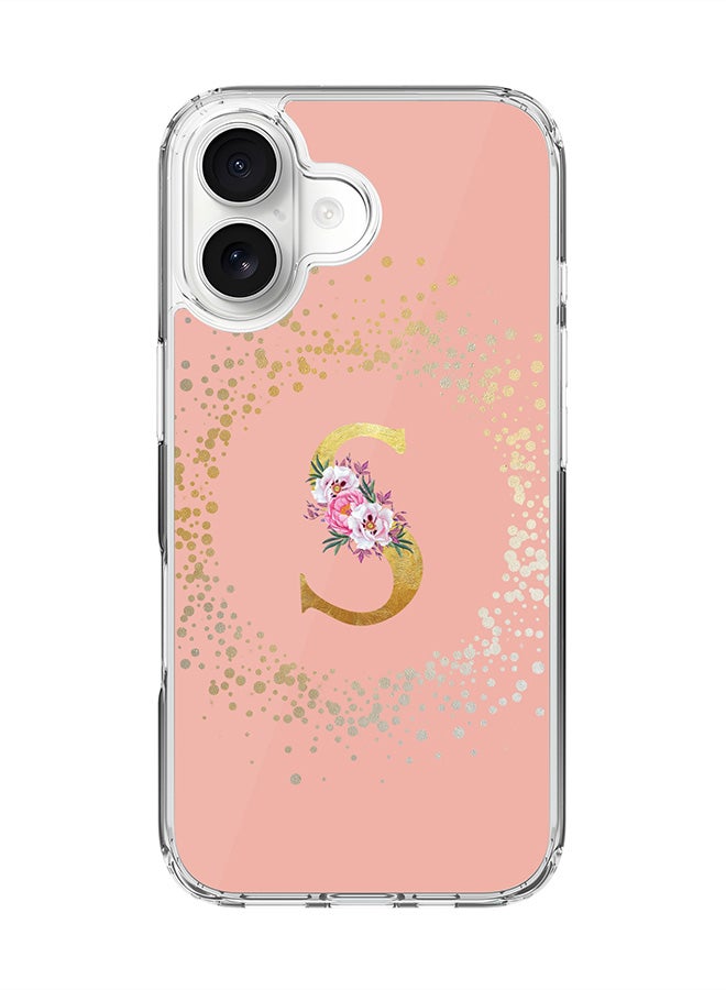 Stylizedd Classic Clear MagSafe Case for iPhone 17 , Hybrid Soft Case Flexible Edges Anti Drop TPU PC Gel Thin Transparent Cover [ Designed for iPhone 17 ] - Custom Monogram Initial Letter Floral Pattern Alphabet - S  (Rose Pink )