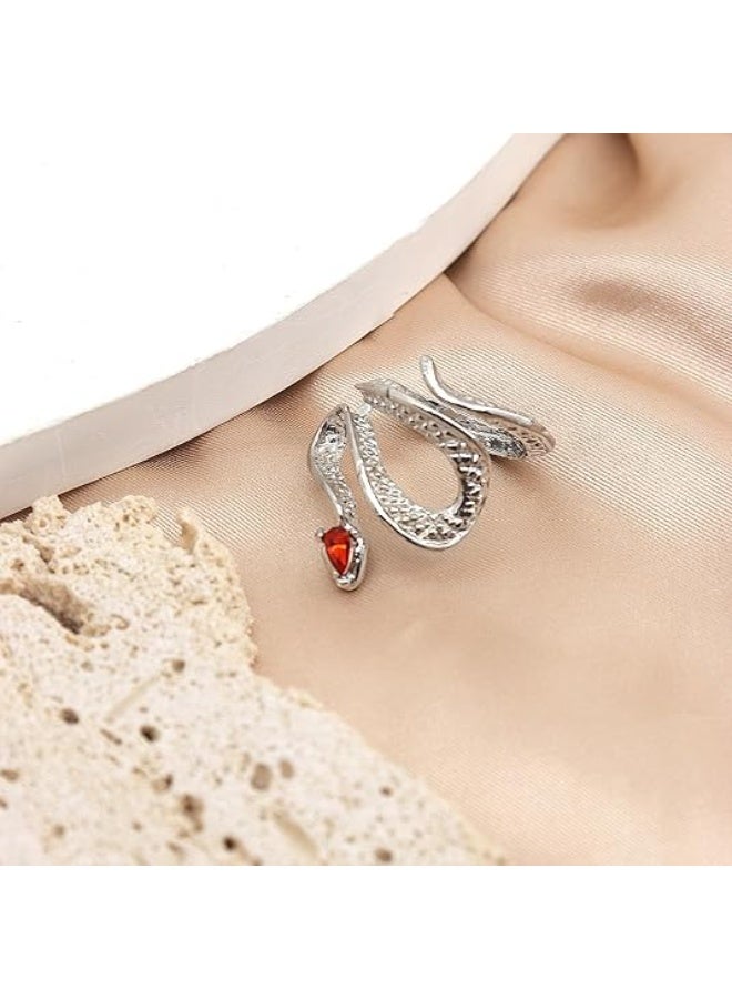 خواتم فضية مرصعة بالكريستال على شكل ثعبان للنساء، بتصميم بانك جريء، مفتوحة وقابلة للتعديل، بتصميم ثعبان مميز، مجوهرات عتيقة مرصعة بأحجار الراين، هدايا - Image 5