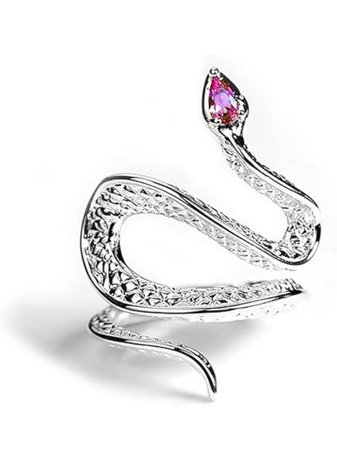 خواتم فضية مرصعة بالكريستال على شكل ثعبان للنساء، بتصميم بانك جريء، مفتوحة وقابلة للتعديل، بتصميم ثعبان مميز، مجوهرات عتيقة مرصعة بأحجار الراين، هدايا - Image 1