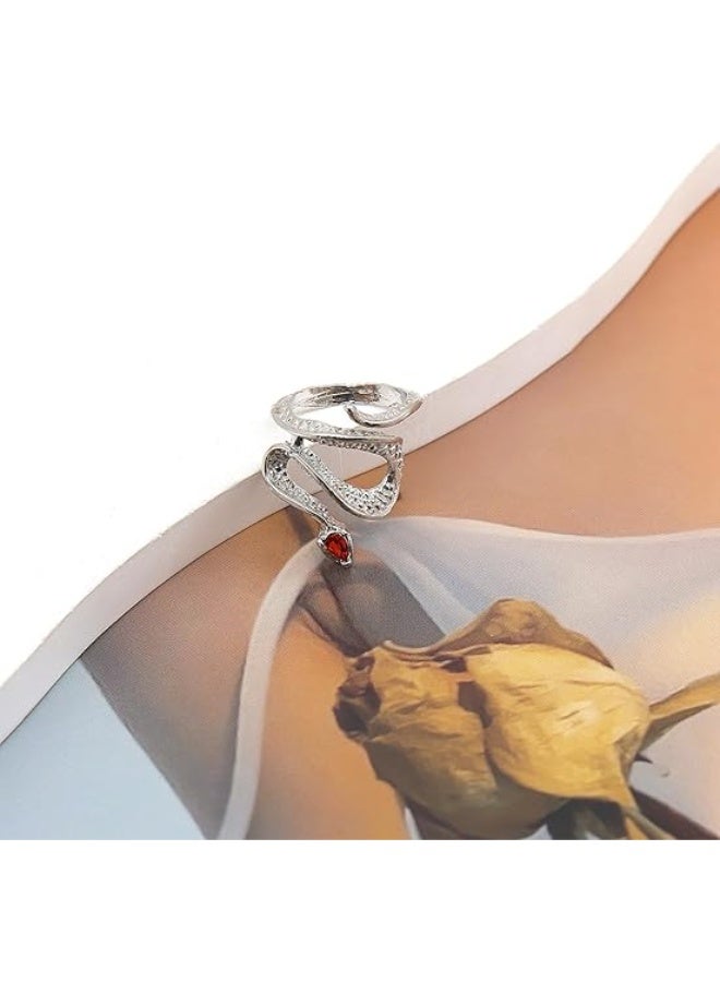 خواتم فضية مرصعة بالكريستال على شكل ثعبان للنساء، بتصميم بانك جريء، مفتوحة وقابلة للتعديل، بتصميم ثعبان مميز، مجوهرات عتيقة مرصعة بأحجار الراين، هدايا - Image 4