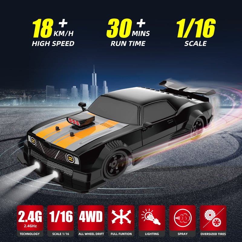 Sakeye RC Drift Car 24GHz 116 Scale 4WD High Speed Remote Control Cars Vehicle with LED Lights Two Batteries and Drifting Tires Racing Sport Toy Cars for Adults Boys Girls Kids - Image 3