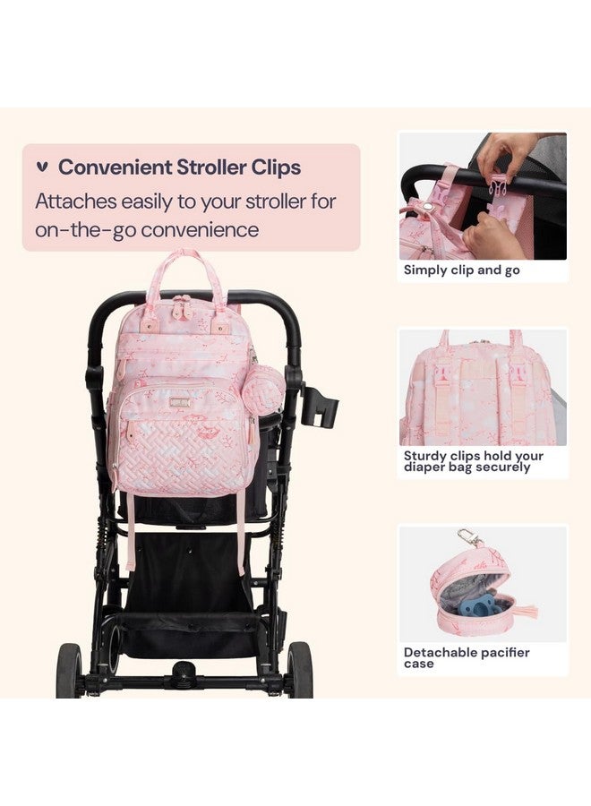 BabbleRoo Diaper Bag Backpack - Baby Essentials, Travel Essentials Baby Bag with Changing Pad, Stroller Straps & Pacifier Case - Unisex, Pink Birdy - Image 5