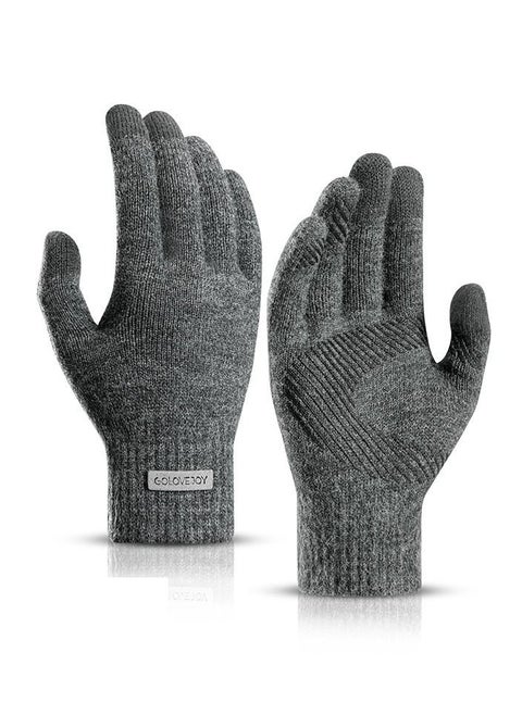 Winter Men's Warm Plush Riding Wrist Windproof High Elastic Wool Gloves